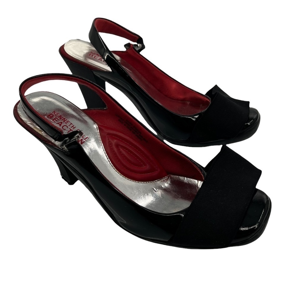 Kenneth Cole Reaction Black Patent Hype Dream Slingback Heels Size 6 1/2 Women’s